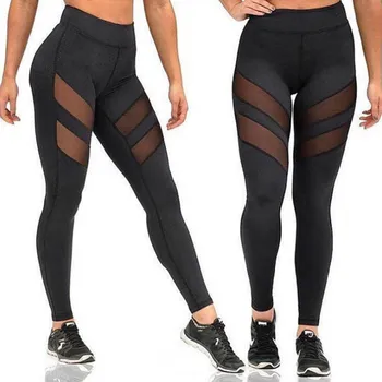 Sexet Kvinder Leggings Mesh Patchwork Design-Bukser Sort Sportstøj Nye Lange Trænings-Og Leggings