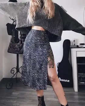 Sexet Leopard Nederdel Grænseoverskridende Kvinders Nederdele Kvinder, Høj Talje Elastik Split Midi-En - linje-Nederdel Streetwear Mode 2020