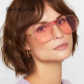 SHAUNA Oversize Metal Ramme Square Solbriller Kvinder Mode med Slik Farver Klar Grøn Gul Blå solbriller Mænd