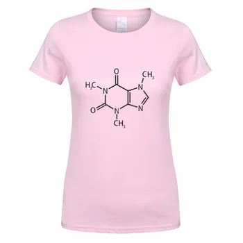 Sjove Nye Kvinder Koffein Molekylære Formel T-Shirt Pige Korte Ærmer Cool Trykt T-shirt i Bomuld Kvinder Toppe Tee OT-571