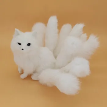 Smukke simulation hvid toy Fox håndværk naturtro ni-tails fox dukke gave om 35x18cm
