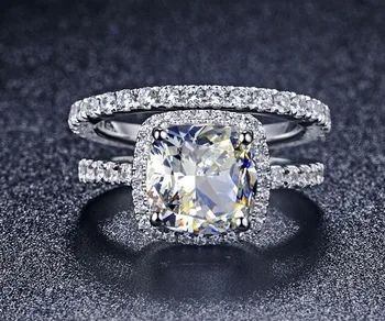 Solid 18K Hvide Guld AU750 3CT Pude Diamant Engagement Ring Kvinder Bryllupsdag Dag Gave Statement Smykker Gave Til Hende