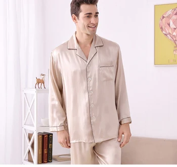 Sommeren mulberry silke pyjamas til mænd solid lounge wear&nattøj tøj hjem, der passer mand