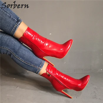 Sorbern Fuchsia Patent Ankle Støvler Til Kvinder Højhælede Stiletter Vinter Stil Vandrestøvler Womans Sko Mode 2020 Diy Farve