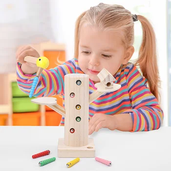 Spætte Fange Orme Spil Magnetic 3D-Puslespil i Træ Legetøj Kids Early Learning Pædagogisk Legetøj For Børn, Baby gaver til børn