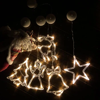 Star Bell juletræ String Lys Vindue Hængende Lys Festival Party Batteri Drevet LED Elk Fe vinduesdekoration Lampe