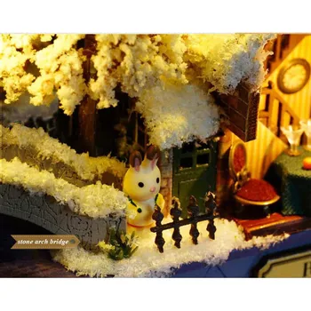 Strejfer Rundt i Vinter Teater Dukkehus Miniature Box 3D Træ-DIY Håndlavet Æske Søde Mini Dukke Hus Samle Kits Gave Legetøj P1
