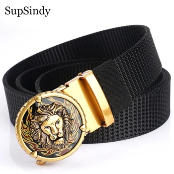 SupSindy Mands nylon bælte luksus guld Løver metal automatisk spænde Lærred Bælter til mænd mode-jeans Linning i sort mandlig strap