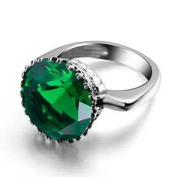 Szjinao Sølv Ringe Til Kvinder I Ægte 925 Sterling Sølv Skinnende Neo-Gotisk Grønne Smaragd Ring Med Stor Sten Rundt Trendy Smykker