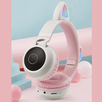 Sød Kat Øret Hovedtelefon Bluetooth-5.0 Pige Kids Pink Headset LED Trådløse Hovedtelefoner 3,5 mm Kabel med Mic Hovedtelefoner Bilateral Stereo