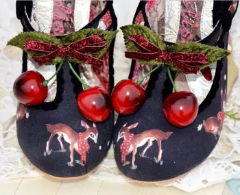 Søde pige spænde remmen hjorte print læder sko uregelmæssige lille rådyr hæl sko dobbelt kirsebær høj hæl sko hjorte hæl
