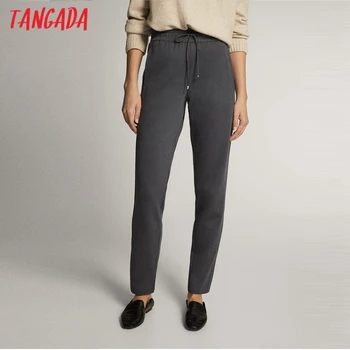 Tangada 2020 kvinder mørke grå bukser cargo strethy talje bukser bukser kvindelige joggere sweatpants 6D80
