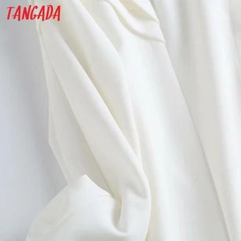 Tangada Kvinder Flæser Hvide Skjorter med Lange Ærmer Lynlås i Ryggen Forår Mode Elegante Kontor Damer Arbejde at Bære Bluser 4C19