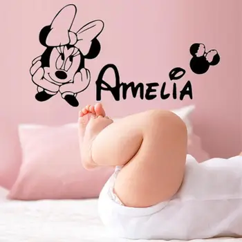 Tegnefilm Søde Minnie Wall Sticker til Baby Piger Værelser med Indretning Navn Mærkater Mærkaterne Vægmaleri Prinsesse Soveværelse Dekorative Tilbehør