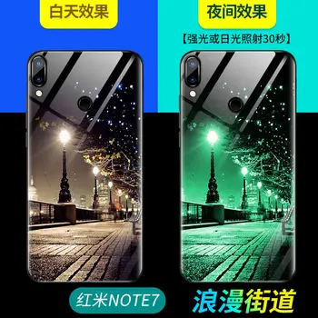 Telefonen Tilfældet For Xiaomi Redmi Note 7 Tilfælde Lysende Glød Hærdet Glas Tilbage Dække For Xiaomi Redmi Note 7 Pro Cover Silikone
