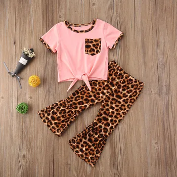 Toddler Baby Pige 1T-6T Tøj, Bomuld, T-Shirt, Toppe Leopard Klokke Bunde Flare Pants Kids Tøj Tøj Tøj