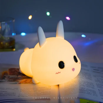 Touch Sensor Kanin LED Nat Lys Fjernbetjening Farverige Dæmpbar Timer Genopladelige Silikone Bunny Soveværelse sengelampe