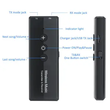 Trådløs Bluetooth-5,0 Lyd Transmitter Receiver 3-i-1 3,5 mm Jack Audio Adapter til Bærbare PC med Hjem-TV Hovedtelefon