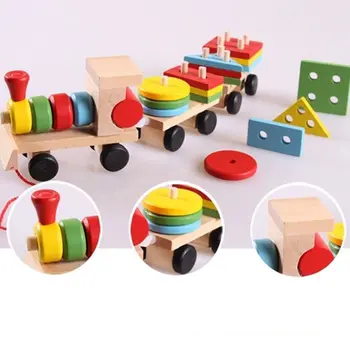 Træ-Tog, Lastbil Sæt Geometriske Blokke Kids Baby Udviklingsmæssige ToysBaby Tidlig Læring Legetøj