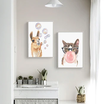 Tyggegummi Giraf Koala Kanin Plakat Børnehave Væg Kunst, Dyre Print på Lærred Maleri Billeder til Baby, Kids Room Dekoration