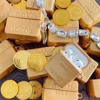Tynd guld 1000g guldbarrer penge 3d-case til airpods 1 2 pro 3 opladning tilfælde blød silikone trådløse bluetooth headset beskytte dække