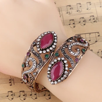 Tyrkisk Antik Guld Armbånd Til Kvinder Hule Krystal Blomster-Mosaik Pink Harpiks Charme Mode Smykker Armbånd Julegaver