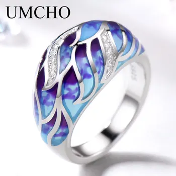 UMCHO Håndlavet Emalje Sølv Ringe for Kvinder 925 Sterling Farverige Hvid CZ Plante, Blomst Unik Ring Kvindelige Part Gave Smykker