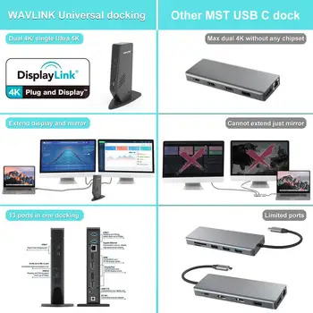 Universal Laptop-Dockingstation USB-C 4K Ultra HD-Flere-Display Gigabit Ethernet-5K HDMI/Displayport USB 3.0-Docking Station