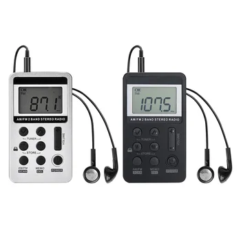 Universal Portable Dual Band-Stereo, FM/AM-Radio Lomme Digital Display Mini stereo Radio-Modtager med HiFi Hovedtelefoner Dropship