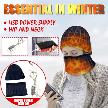 USB-Varme Varme Bevarelse Varme Hue og Halstørklæde To-piece Udendørs Opbevaring Hat Vinter udendørs varm opbevaring, der passer Kvinde varm hat #Z