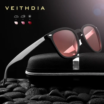 VEITHDIA Mærke Unisex Aluminium+TR90 Mænds Fotokromisk Spejl solbriller Designer Eyewear Tilbehør Solbriller Til Kvinder 6116