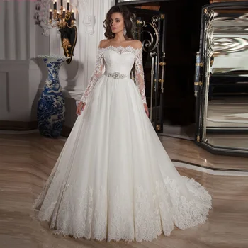 Vestido De Noiva Romantiske Off Skulder Lace Wedding Dress Langærmet Vintage Brudekjoler Robe De Mariage Brudekjolen