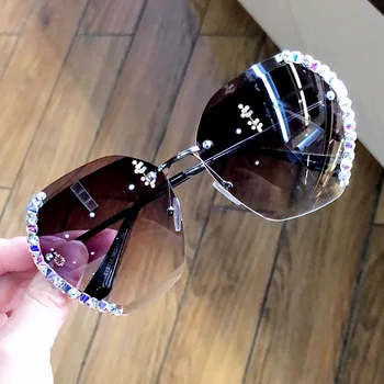 Vintage Mode Overdimensionerede Uindfattede Solbriller Kvinder Berømt Luksus Mærke Sexet Design Diamant Square solbriller Til Kvinder UV400