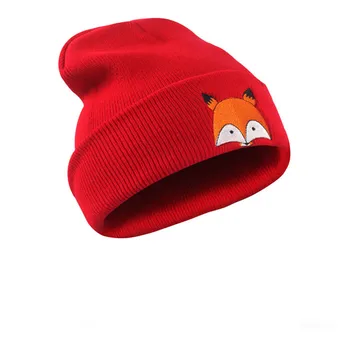 Vinter Hat Broderi Fox Dyr Vinter Hat For Mænd Og Kvinder Udendørs Beanie Hip Hop Cap Ensfarvet Unisex Strikket Hat