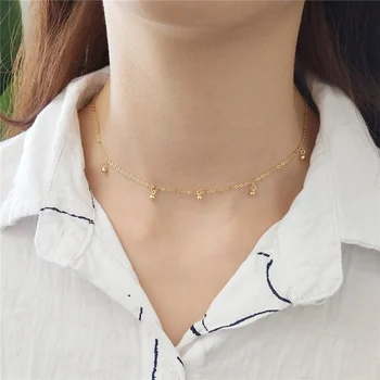 WANTME Ægte 925 Sterling Sølv koreanske Gyldne Perler, Vedhæng Kort Kæde Choker halskæder for Mode Kvinder Mini Design Smykker