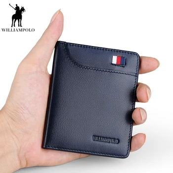 WILLIAMPOLO ægte læder tegnebøger mænd slank tynd kreditkort indehaveren mandlige lomme lille pung simple kort walletDXKR42ZEs3