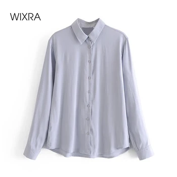 Wixra Blå Solid Skjorter Og Bluser med Lange Ærmer 2021 Spring Nye Damer Temmelig OL Style Toppe For Kvinder