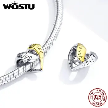 WOSTU Live-Kærlighed Vedhæng Hjerte vedhæng i 925 Sterling Sølv CZ Guld Perle Passer Oprindelige Armbånd DIY Halskæde Smykker at Gøre FNC227