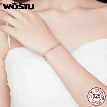 WOSTU Parallelle Kæder Med Sølv Perle Armbånd 925 Sterling Sølv For Kvinder Kæde Sølv 925 Smykker Nyt Design CQB131