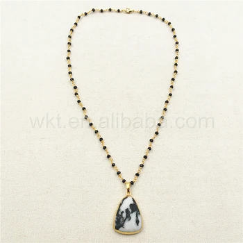 WT-N867 Engros naturlige Zebra sten halskæde, guld farve modstå tarnishable rosenkrans kæde sten halskæde