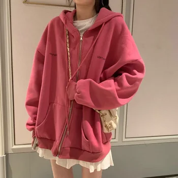 YICIYA Stor Størrelse Hættetrøje til Kvinder Harajuku Street Wear Kawaii Overdimensionerede Lynlås Sweatshirt Tøj koreansk Stil langærmet Top