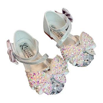 YIHONGMEIQI Prinsesse Pige Sko girl blomster sparkle flade sko pige bue Guld Pink Sølv sko