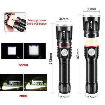 ZUCZUG LED Lommelygte Long Shot Camping Stærkt Lys Lommelygte COB Bærbar Belysning USB-Genopladelig lommelygte Lommelygte