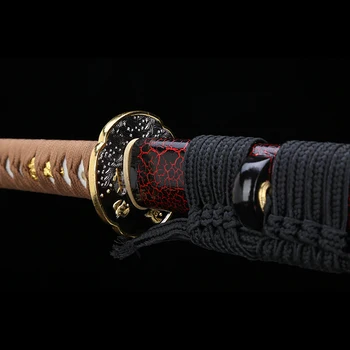 Ægte Japansk Katana 1060 High Carbon Stål, Rød-Sort Kappe Knivskarpe Samurai-Sværd Messing Fittings