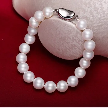 Ægte Særdeles luksuriøse naturlig 7-8mm Næsten runde Perle Armbånd Fashion perle smykker Til kvinder Gratis fragt